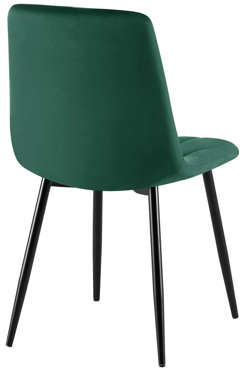 Chaise de salle à manger x1 en velours vert foncé coutures décoratives losange cadre métal 10_0007187