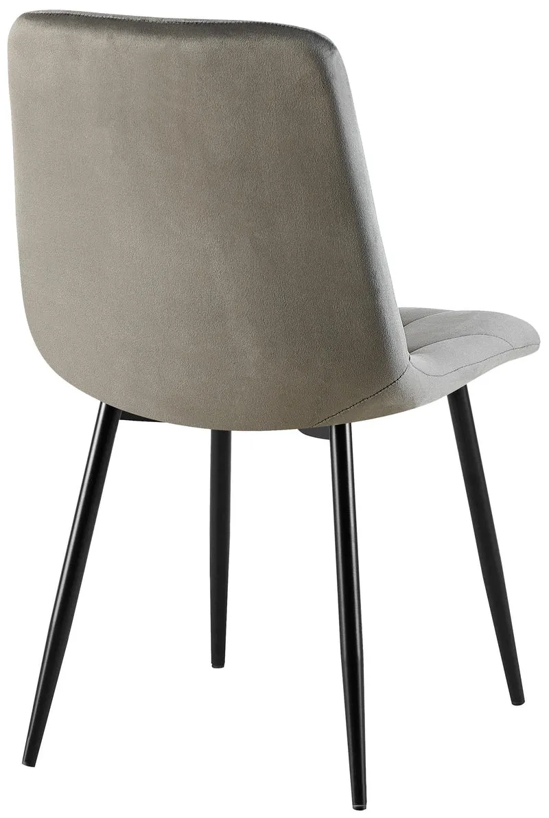 Chaise de salle à manger x1 en velours antracite coutures décoratives losange cadre métal 10_0007186