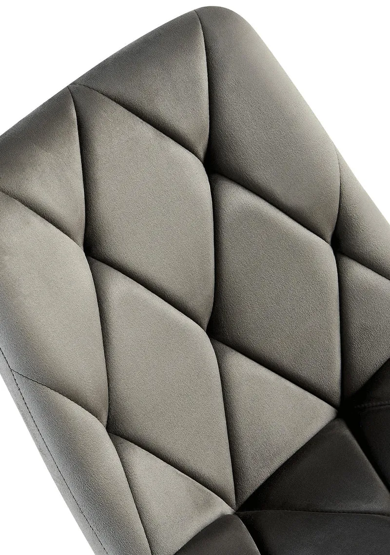 Chaise de salle à manger x1 en velours antracite coutures décoratives losange cadre métal 10_0007186