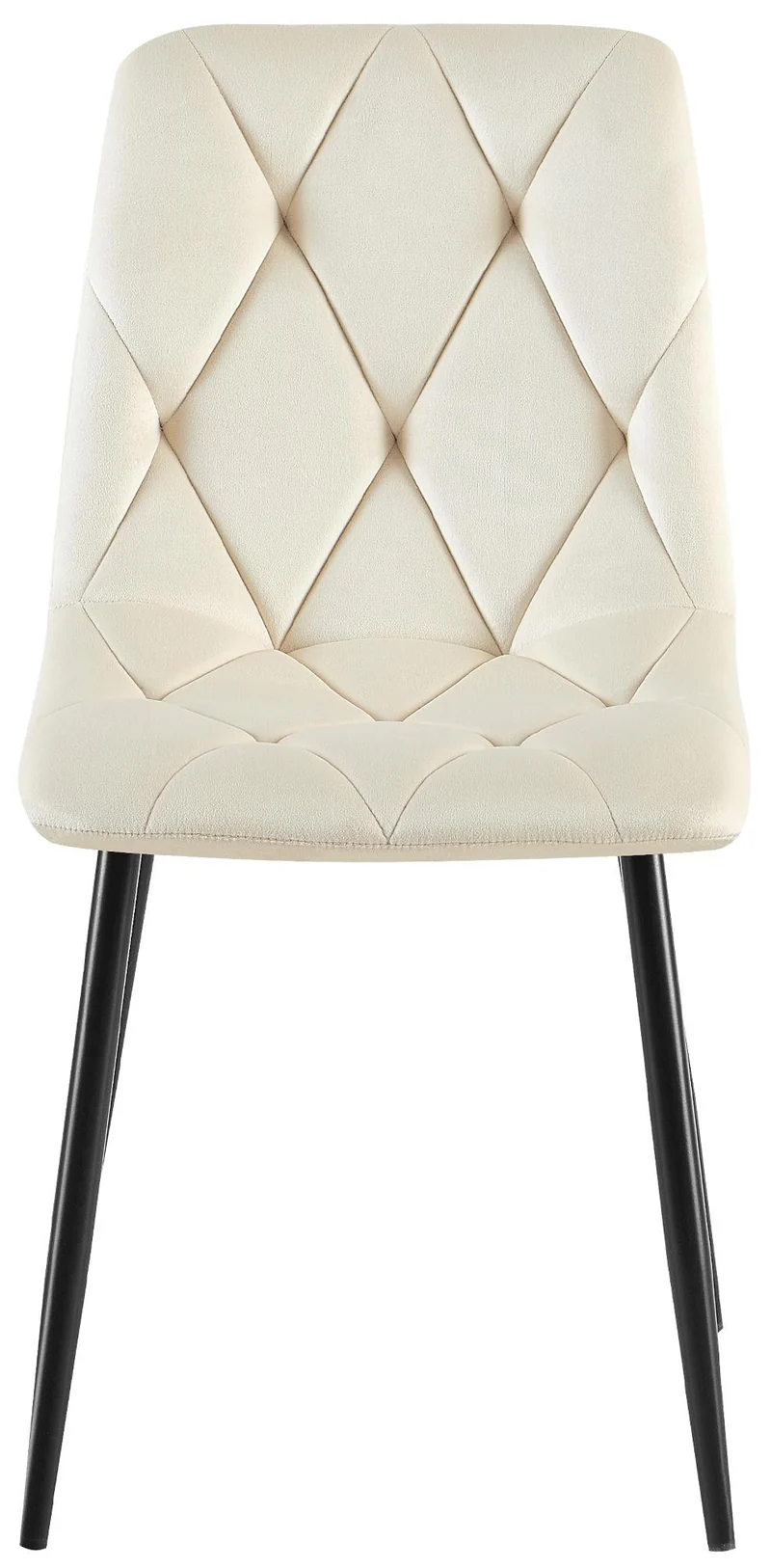 Chaise de salle à manger x1 en velours crème coutures décoratives losange cadre métal 10_0007185