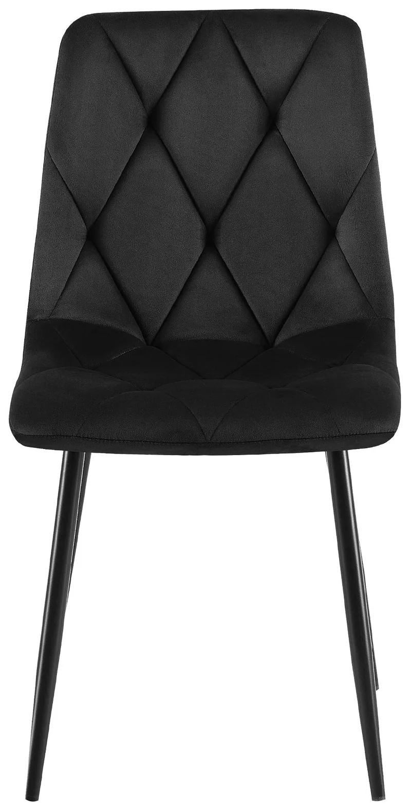 Chaise de salle à manger x1 en velours noir coutures décoratives losange cadre métal 10_0007184
