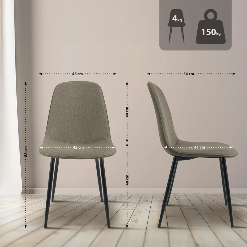 Chaise de salle à manger cuisine x1 design moderne en tissu taupe cadre en métal noir 10_0007163