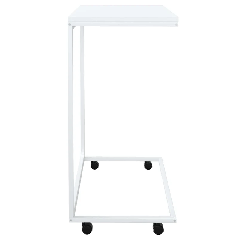 Table d'appoint en forme de C sur roulettes 55 x 35 x 70 cm en bois d'ingénierie blanc DEC031293