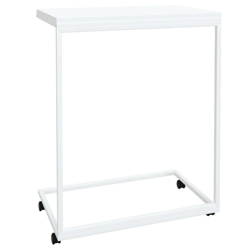 Table d'appoint en forme de C sur roulettes 55 x 35 x 70 cm en bois d'ingénierie blanc DEC031293