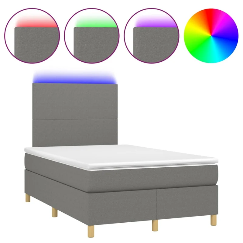 Cadre de lit LED avec sommier tête de lit matelas 120x200 cm tissu gris foncé TDL0208413