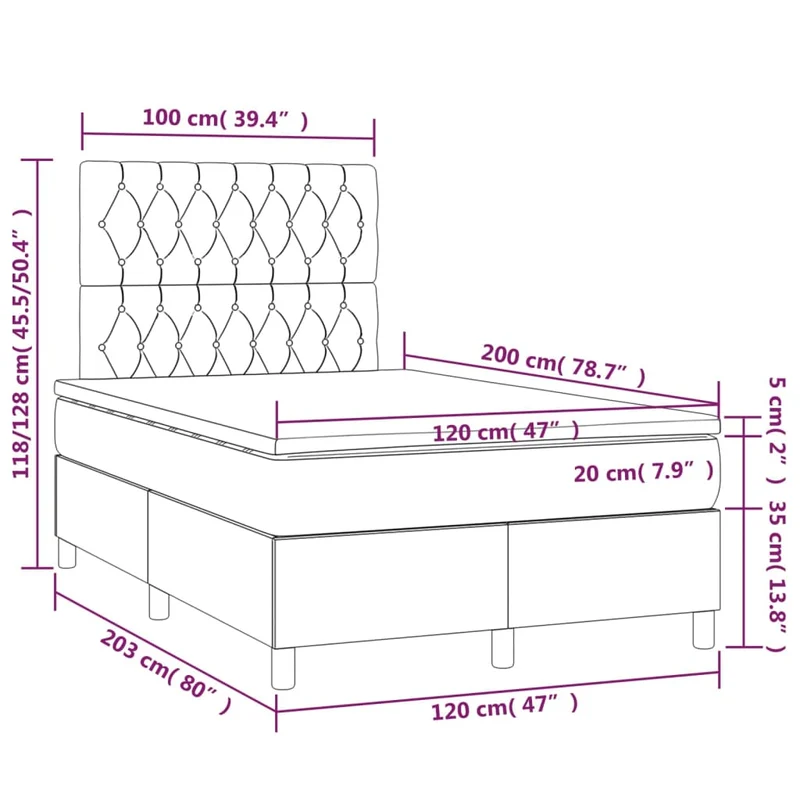 Cadre de lit LED avec sommier tête de lit matelas 120x200 cm tissu gris foncé TDL0208411
