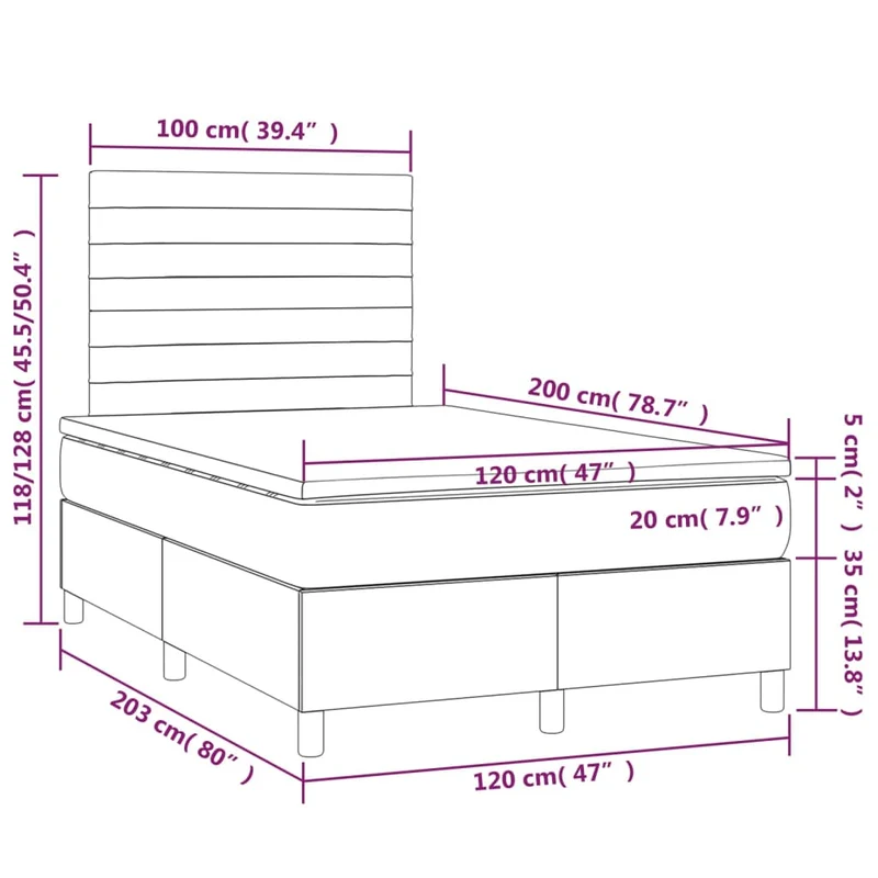 Cadre de lit LED avec sommier tête de lit matelas 120x200 cm tissu gris foncé TDL0208409