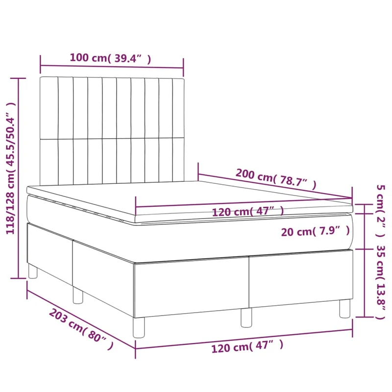 Cadre de lit LED avec sommier tête de lit matelas 120x200 cm tissu gris foncé TDL0208404