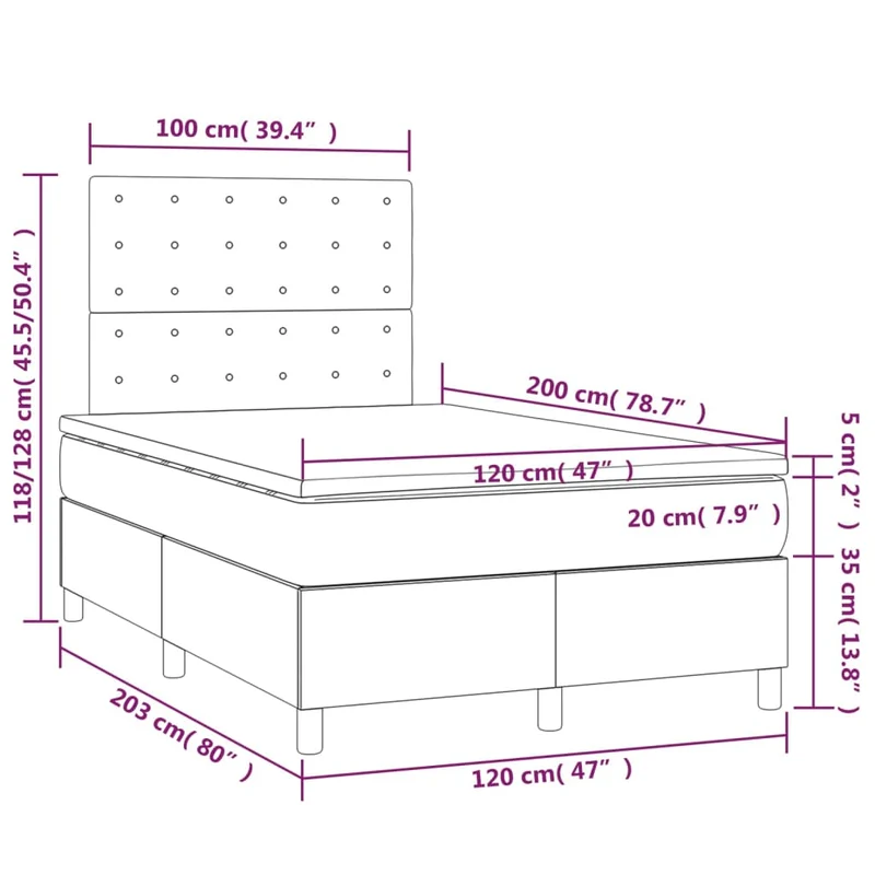 Cadre de lit LED avec sommier tête de lit matelas 120x200 cm tissu gris foncé TDL0208398
