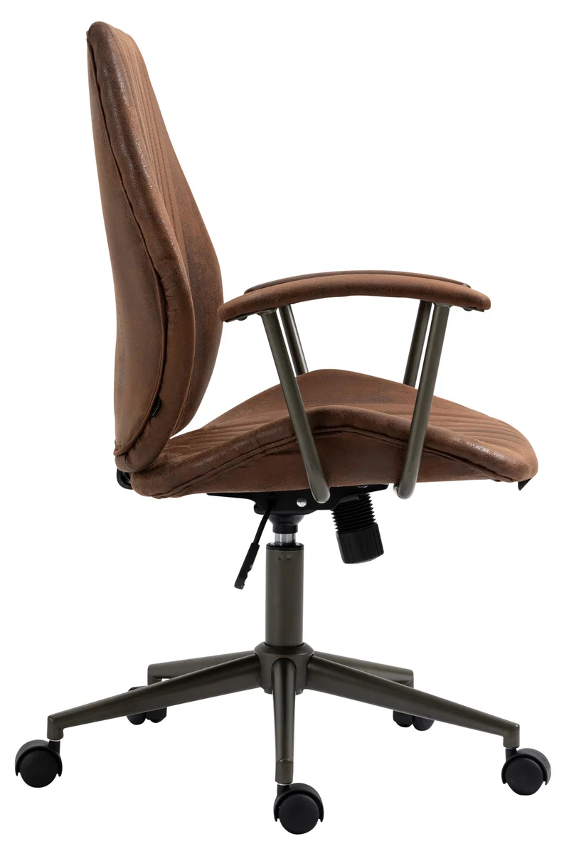 Fauteuil de bureau industriel vintage sur roulettes avec accoudoirs en synthétique marron vieilli pivotant BUR10689