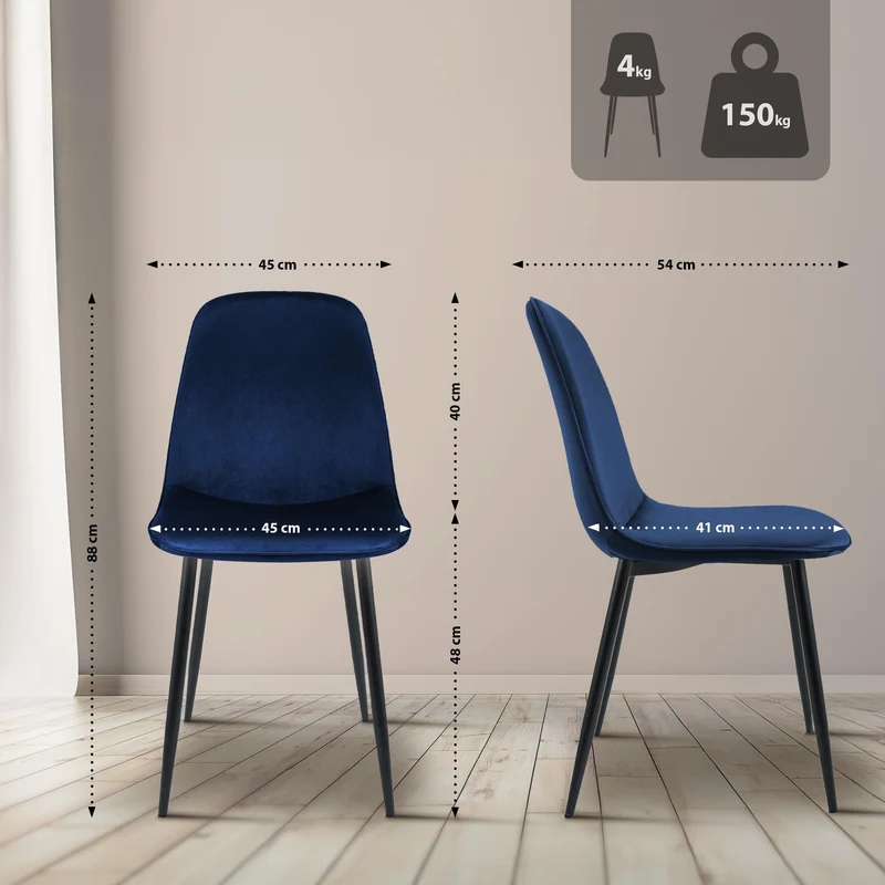 Chaise de salle à manger cuisine x1 design moderne en velours bleu foncé cadre en métal noir 10_0007215
