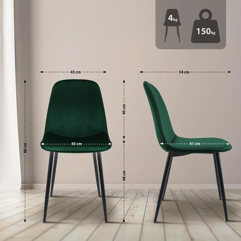 Chaise de salle à manger cuisine x1 design moderne en velours vert cadre en métal noir 10_0007214