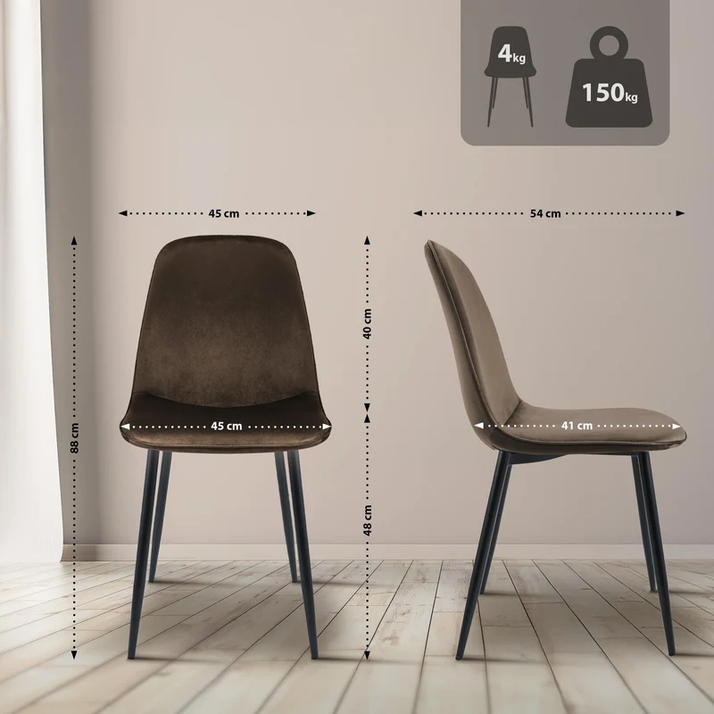 Chaise de salle à manger cuisine x1 design moderne en velours marron cadre en métal noir 10_0007213