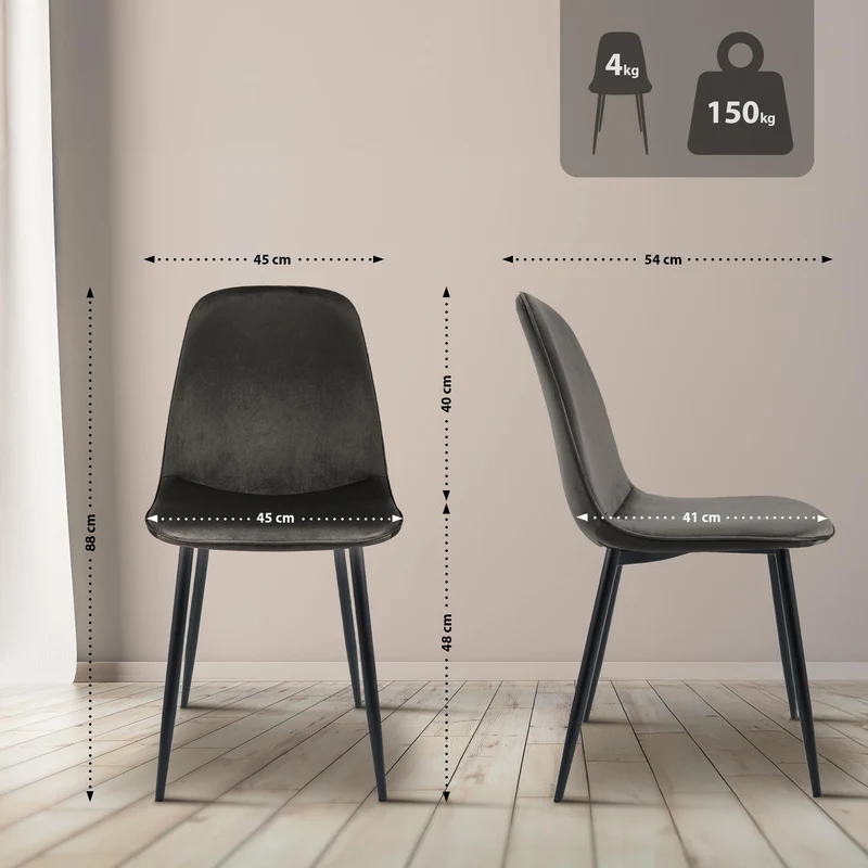 Chaise de salle à manger cuisine x1 design moderne en velours anthracite cadre en métal noir 10_0007212