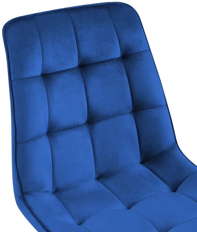 Chaise de salle à manger x1 coutures décoratives carrées en velours bleu foncé cadre métal noir 10_0007203