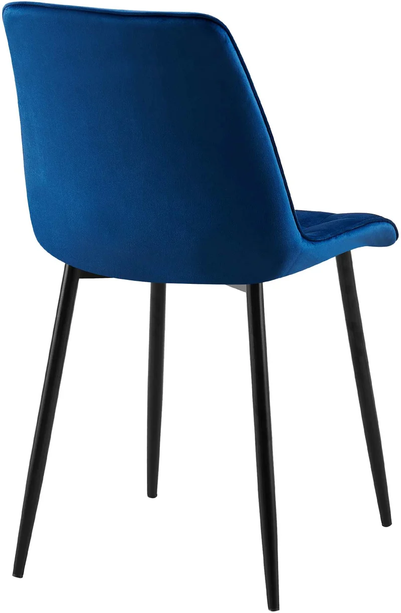 Chaise de salle à manger x1 coutures décoratives carrées en velours bleu foncé cadre métal noir 10_0007203