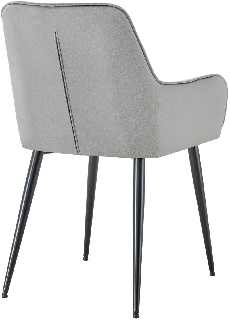 Chaise de salle à manger x1 avec accoudoirs en velours gris clair capitonné cadre métal noir 10_0007198