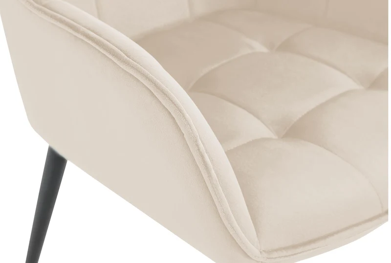 Chaise de salle à manger x1 avec accoudoirs en velours crème capitonné cadre métal noir 10_0007197