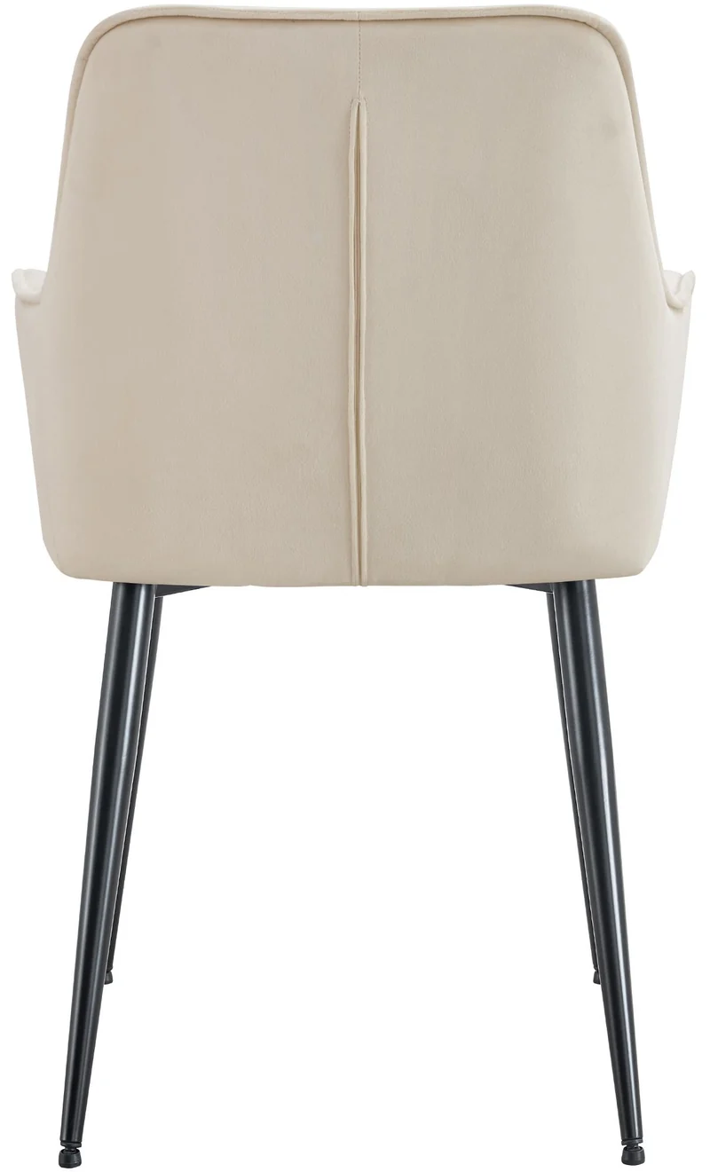 Chaise de salle à manger x1 avec accoudoirs en velours crème capitonné cadre métal noir 10_0007197