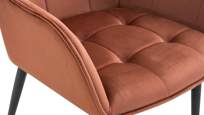 Chaise de salle à manger x1 avec accoudoirs en velours marron capitonné cadre métal noir 10_0007196