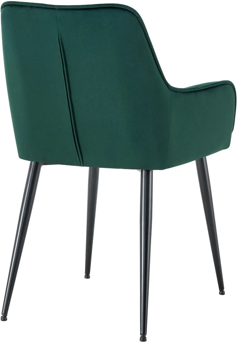 Chaise de salle à manger x1 avec accoudoirs en velours vert foncé capitonné cadre métal noir 10_0007195