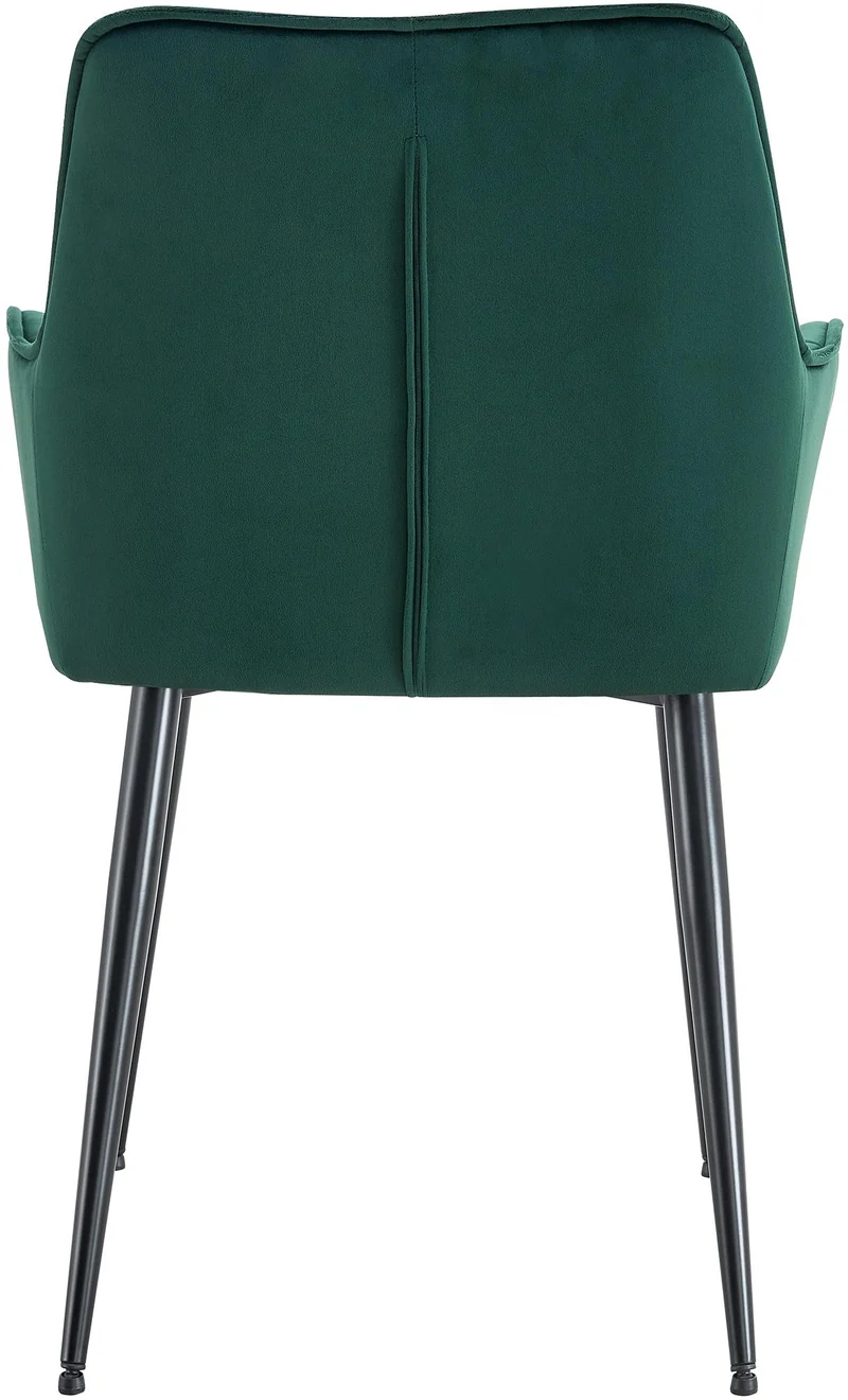 Chaise de salle à manger x1 avec accoudoirs en velours vert foncé capitonné cadre métal noir 10_0007195