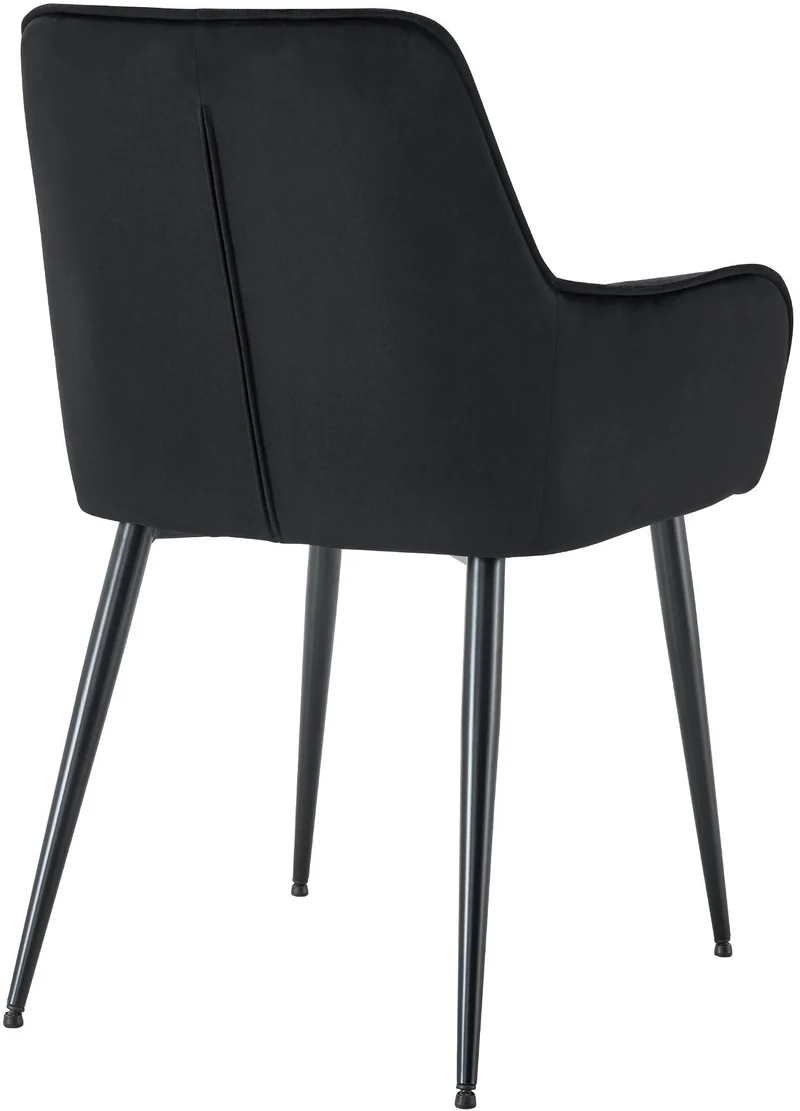 Chaise de salle à manger x1 avec accoudoirs en velours noir capitonné cadre métal noir 10_0007192