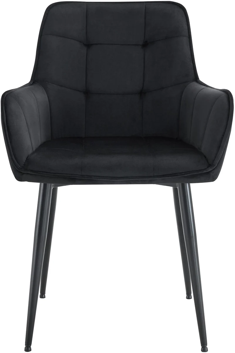 Chaise de salle à manger x1 avec accoudoirs en velours noir capitonné cadre métal noir 10_0007192