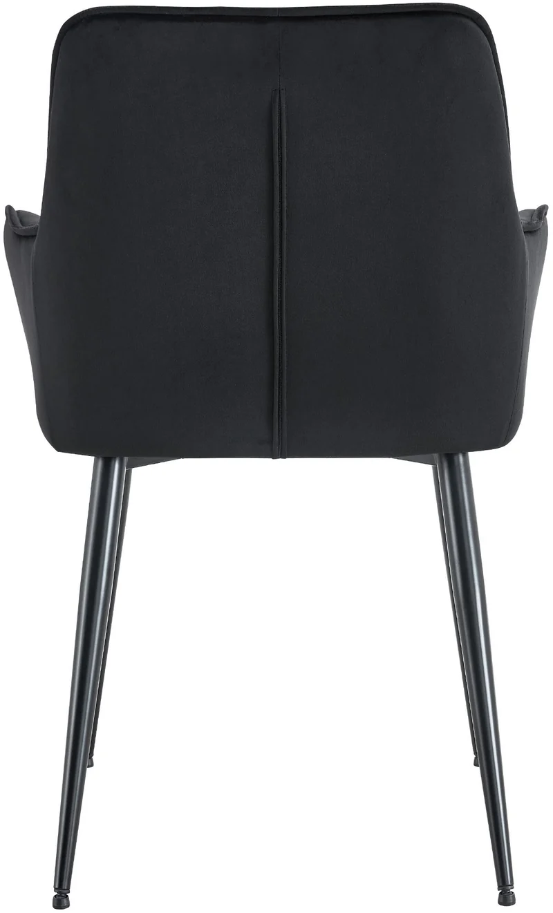 Chaise de salle à manger x1 avec accoudoirs en velours noir capitonné cadre métal noir 10_0007192