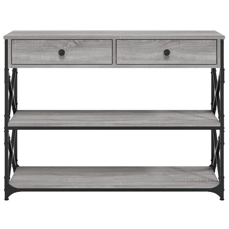 Table console meuble d'entrée avec étagères 100 x 28 x 75 cm bois d'ingénierie gris et métal DEC032187