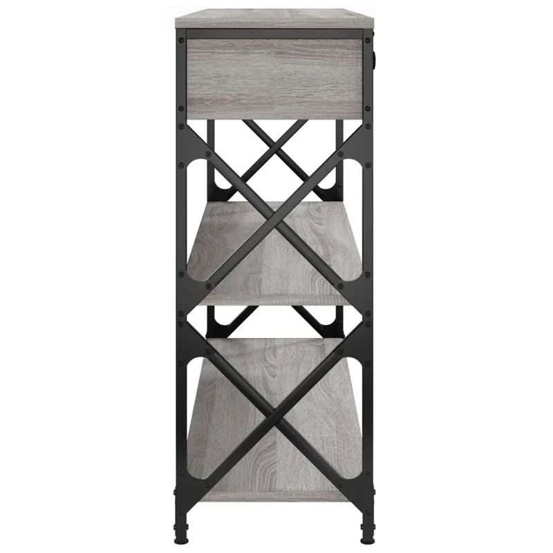 Table console meuble d'entrée avec étagères 100 x 28 x 75 cm bois d'ingénierie gris et métal DEC032187