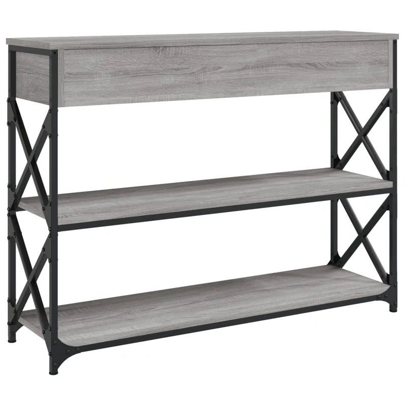 Table console meuble d'entrée avec étagères 100 x 28 x 75 cm bois d'ingénierie gris et métal DEC032187