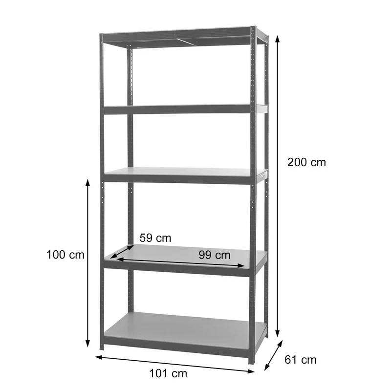 Rayonnage métallique noir étagère renforcée 875 kg 5 niveaux 200x100x60 cm 04_0008689