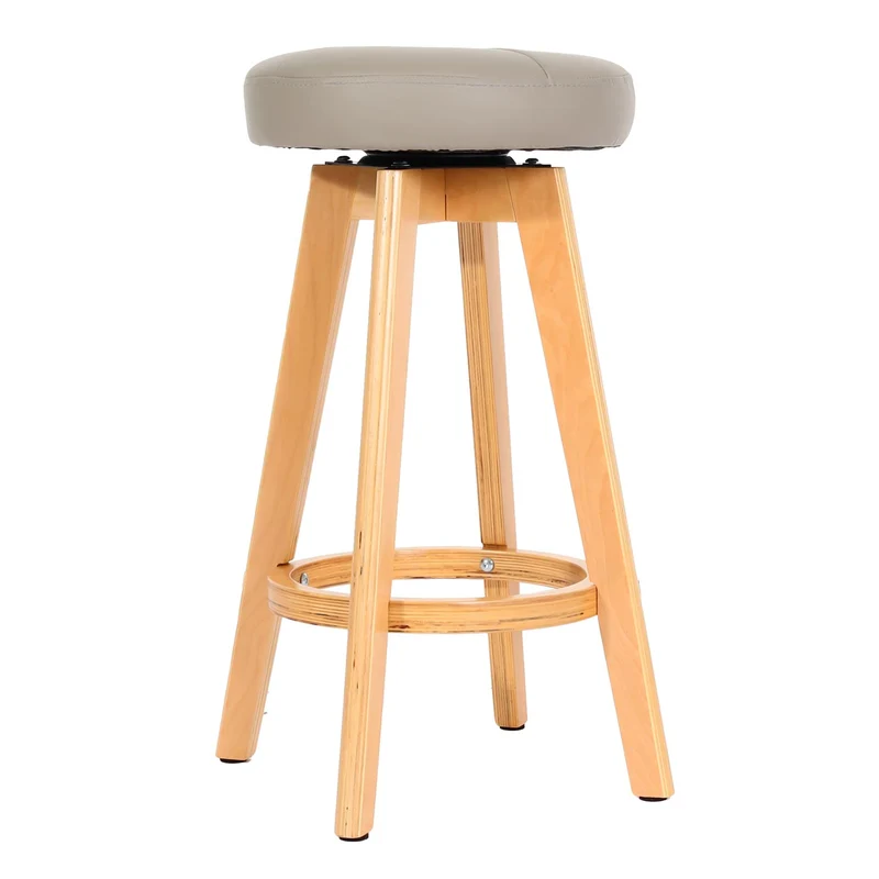 Tabouret de bar x1 siège pivotant en bois et similicuir taupe avec pieds clairs 04_0008596