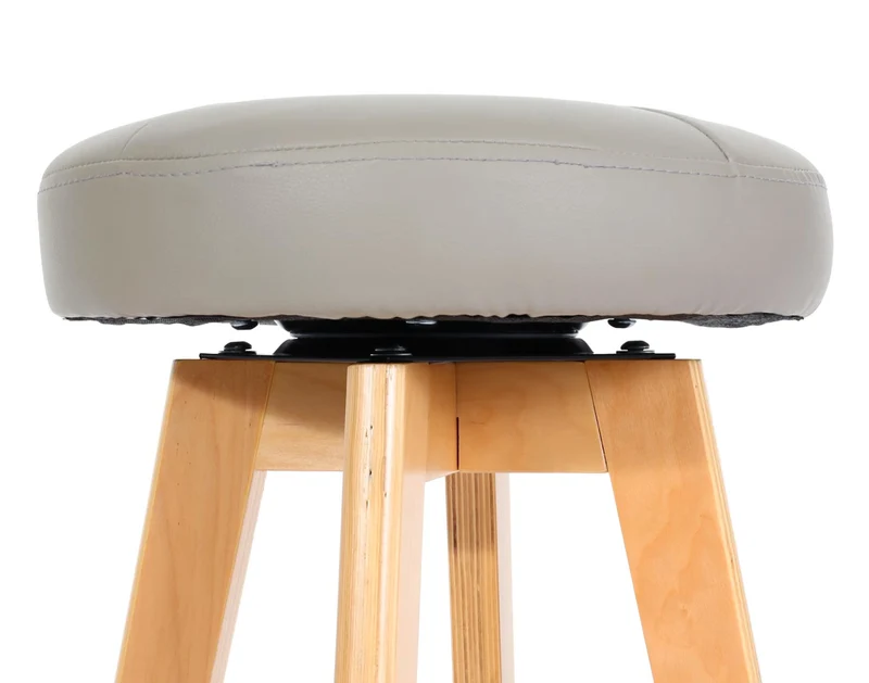 Tabouret de bar x1 siège pivotant en bois et similicuir taupe avec pieds clairs 04_0008596