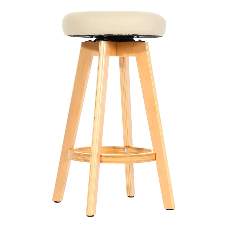 Tabouret de bar x1 pivotant 360° en PVC crème pieds en bois clair 04_0008594