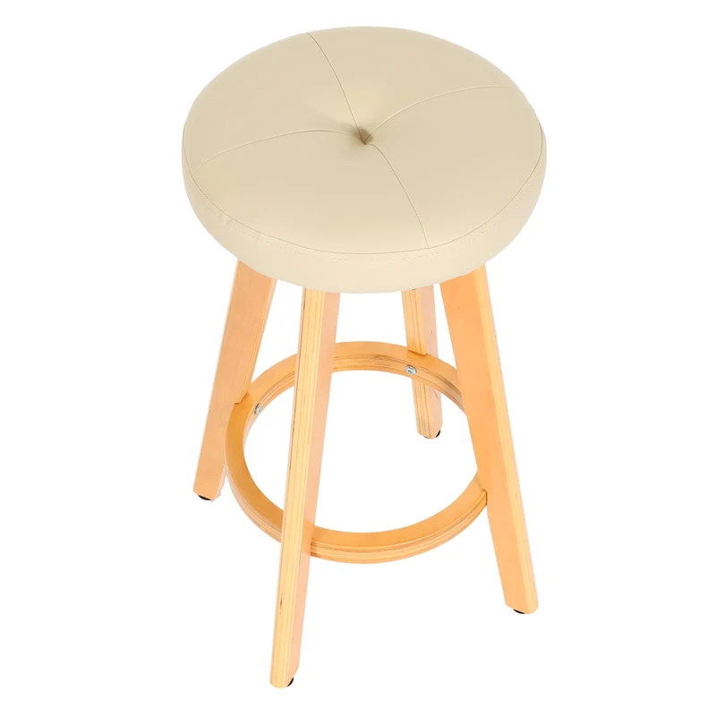 Tabouret de bar x1 pivotant 360° en PVC crème pieds en bois clair 04_0008594