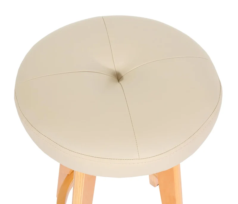 Tabouret de bar x1 pivotant 360° en PVC crème pieds en bois clair 04_0008594