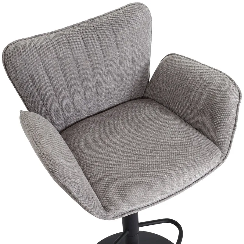 Tabouret de bar x1 pivotant avec accoudoirs et repose-pieds – tissu gris clair – pieds métal noirs 04_0008589
