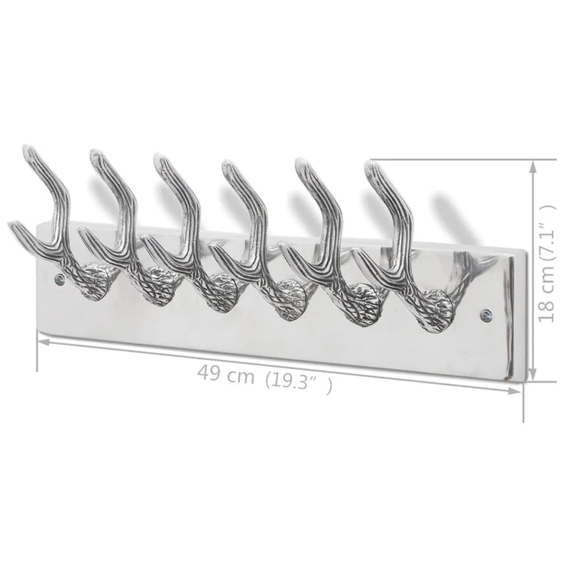 Lot de 4 portes-manteaux mural en aluminium argenté avec 6 crochets 49x9x18 cm DEC024207