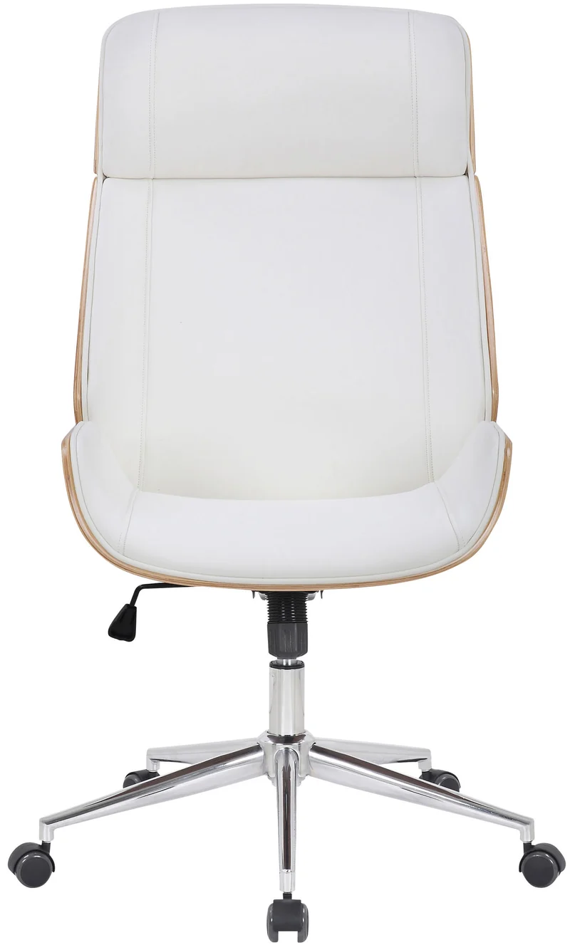 Fauteuil de bureau dossier haut avec roulettes synthétique blanc et bois clair hauteur réglable BUR10459