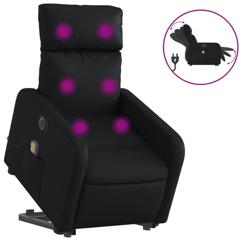Fauteuil de relaxation fonction massage et inclinable levage électrique en PVC noir DEC027800