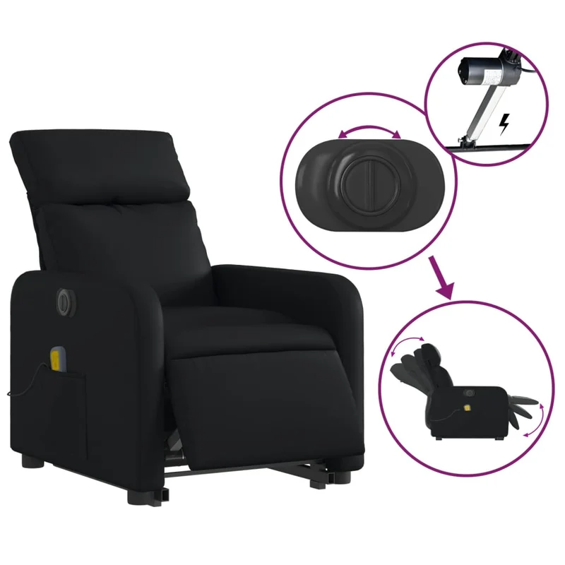 Fauteuil de relaxation fonction massage et inclinable levage électrique en PVC noir DEC027800