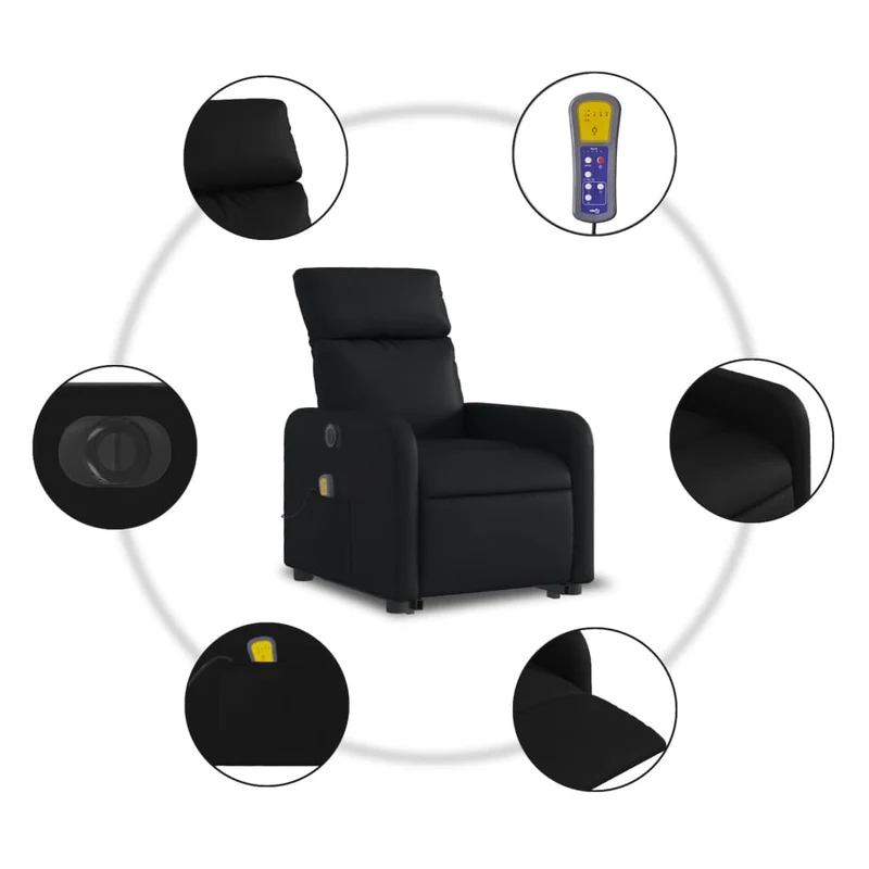 Fauteuil de relaxation fonction massage et inclinable levage électrique en PVC noir DEC027800