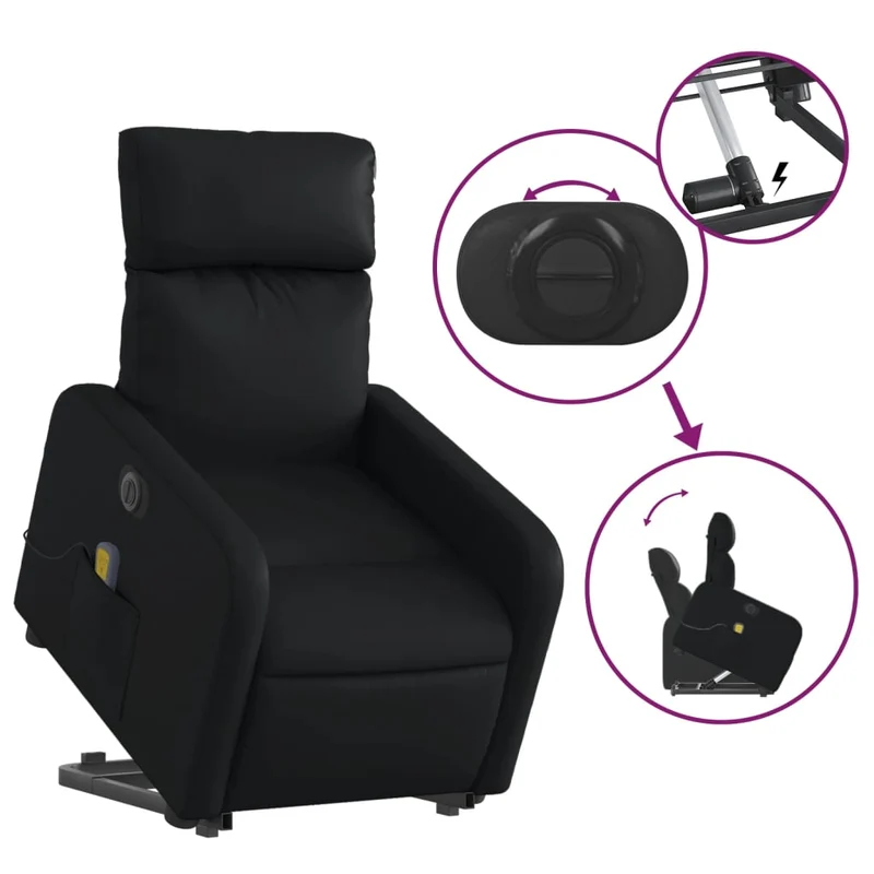Fauteuil de relaxation fonction massage et inclinable levage électrique en PVC noir DEC027800