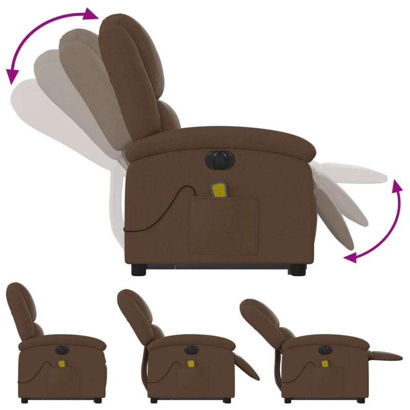 Fauteuil de relaxation fonction massage et inclinable levage électrique en tissu marron DEC027785