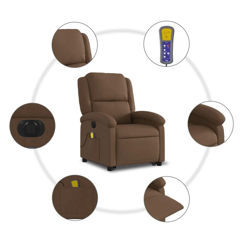 Fauteuil de relaxation fonction massage et inclinable levage électrique en tissu marron DEC027785