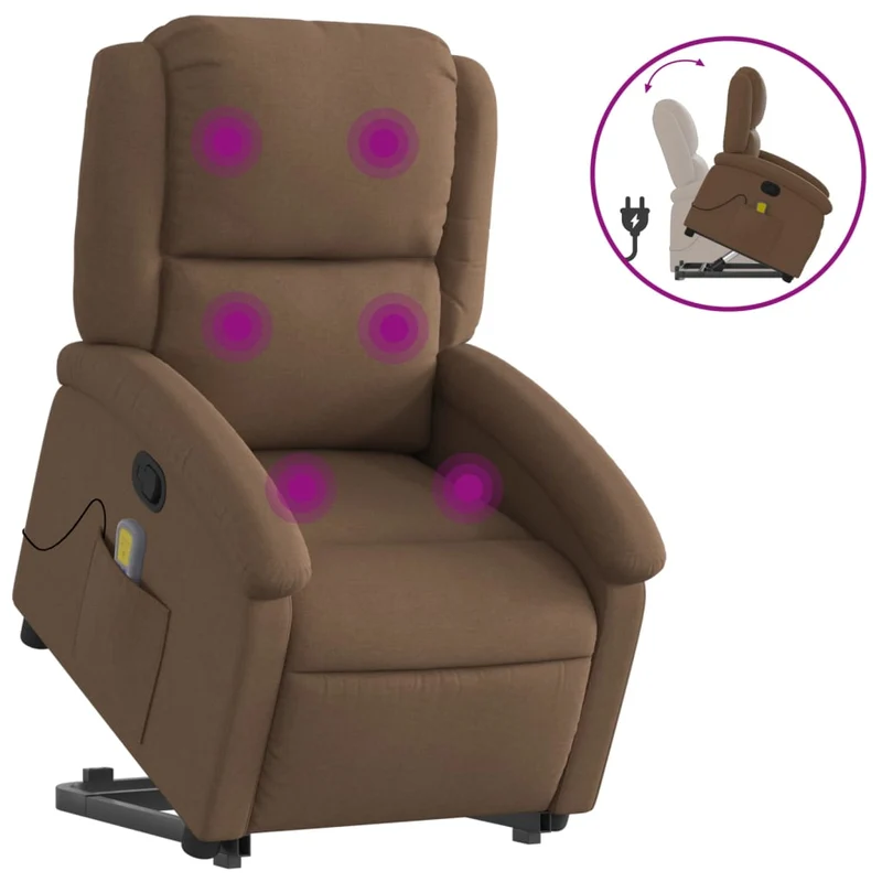 Fauteuil de relaxation TV fonction massage inclinable levage électrique en tissu marron DEC027014