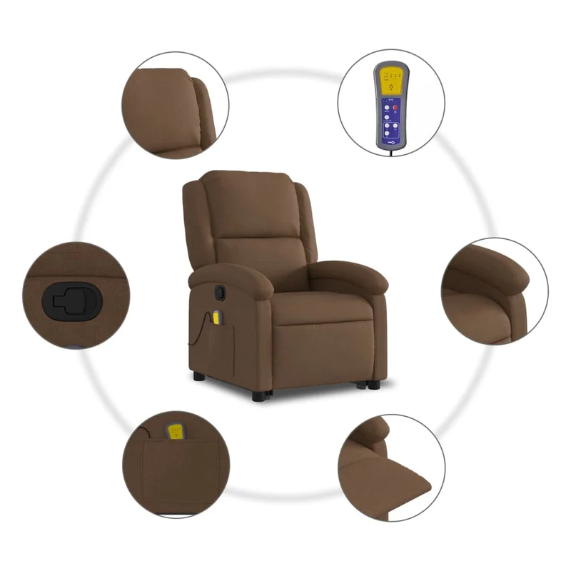 Fauteuil de relaxation TV fonction massage inclinable levage électrique en tissu marron DEC027014