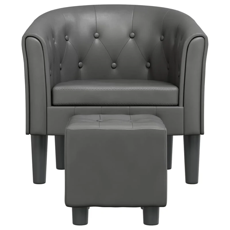 Fauteuil lounge assise confortable design moderne avec repose-pied en PVC gris DEC026424